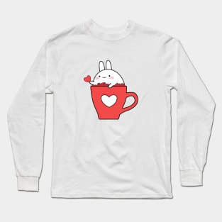 Sending love, Happy rabbit with heart, Cute white rabbit, Valentines day, Cute sticker, Kawaii rabbit Long Sleeve T-Shirt